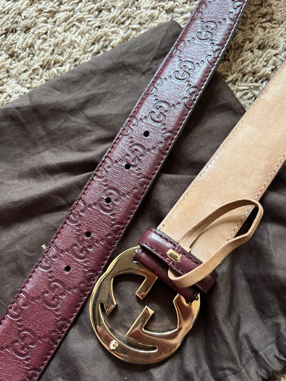 Gucci Burgundy Leather Belt with Double G Buckle - Picture 6 of 8